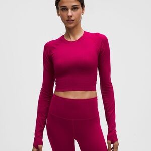 Lulu lemon berry rumble Women's Long-Sleeve Crop Top in Magenta